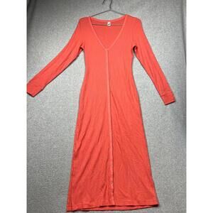 Parade Waffle Knit Maxi Dress Womens S Button Up Long Sleeve Coral Simple Casual